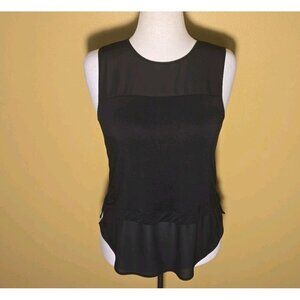 MICHAEL KORS Womens Sleeveless Knit Woven Mix Layered Top Sheer Womens Black Sm